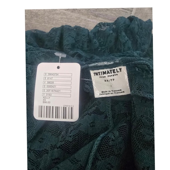 Intimately Free People French Courtship Slip Dress Green Lace Ruffle Tiered XS - Picture 6 of 7